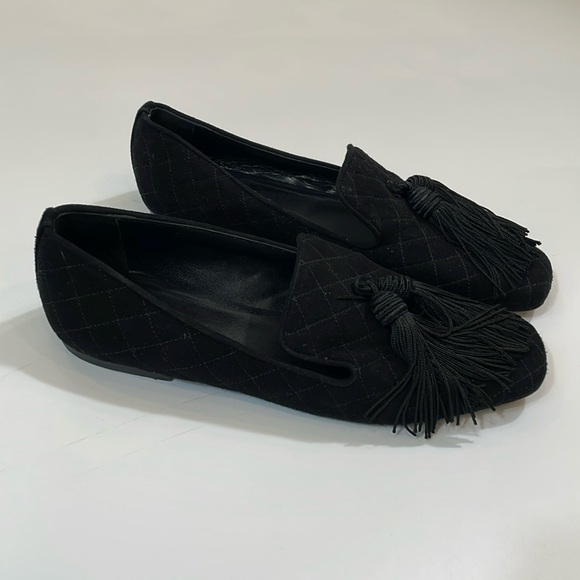 M. Gemi Shoes - M. Gemi Loafers Flats Size 7 Black Quilted Suede Leather With Tassel EUC